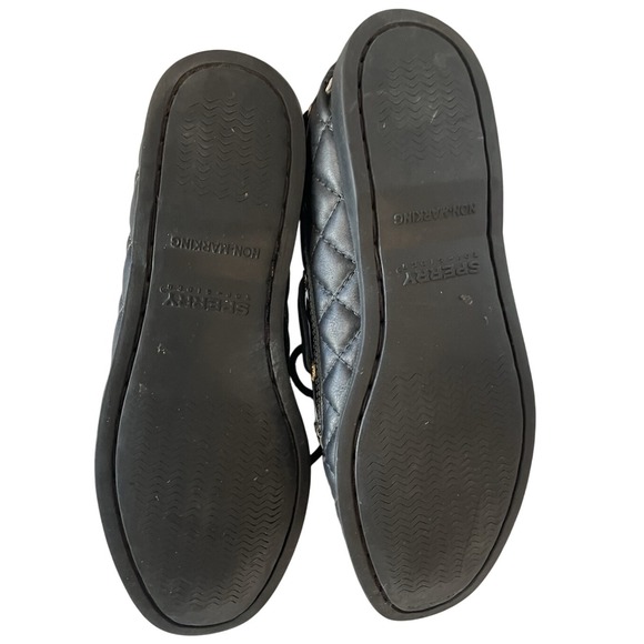 Sperry Top Sider Quilted‎ Black Leather Boat Shoes Womens Size 6 Preppy - Picture 2 of 10
